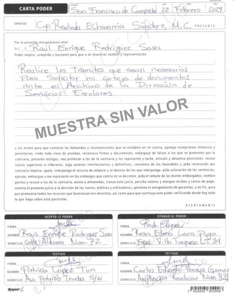 Ejemplo carta poder